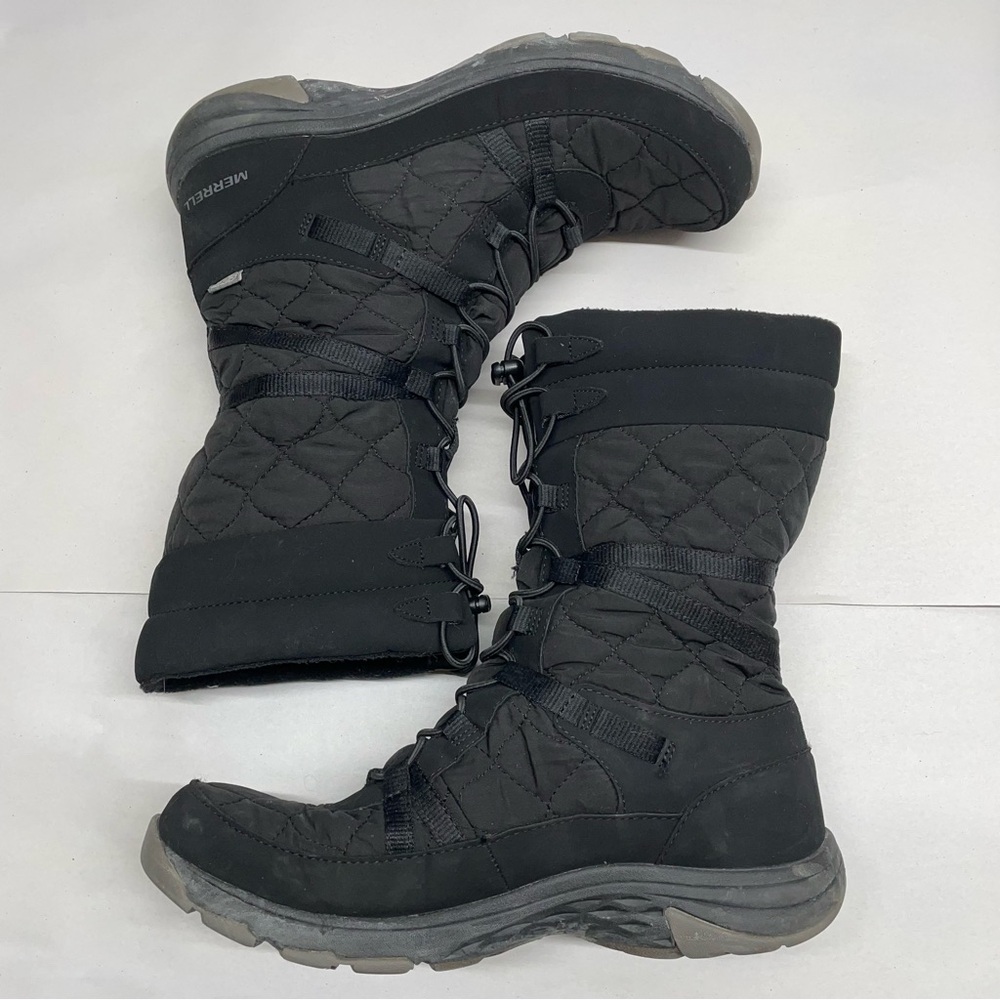 Merrell Winter Boots Womens 8 Black Good J99140 Quilted‎ Insulated Waterproof
